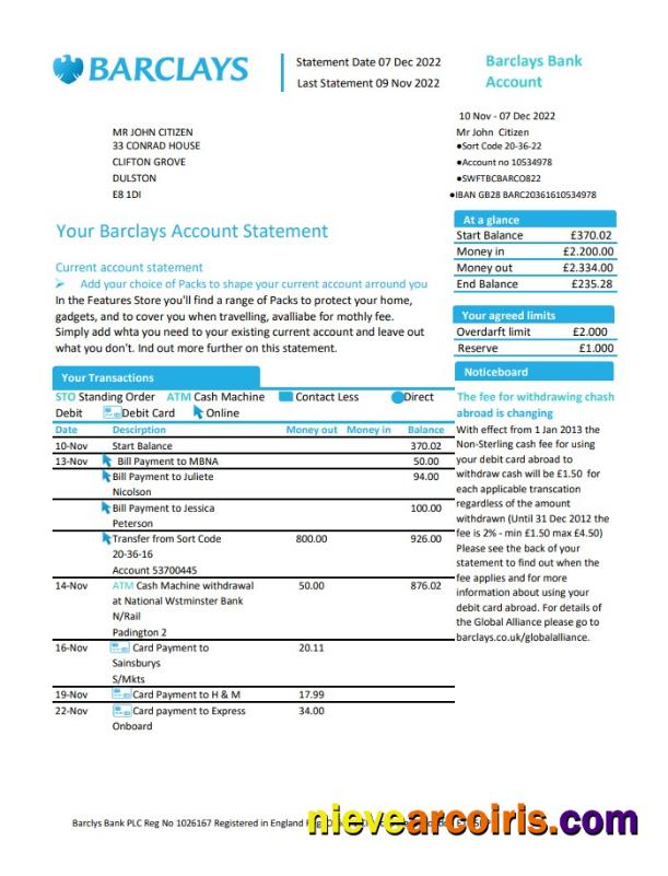 United Kingdom Barclays account st version 1